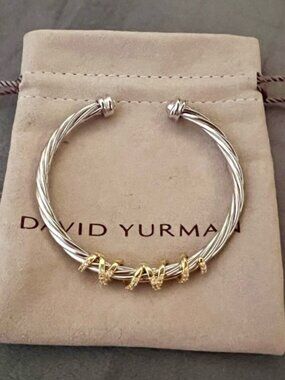 David Yurman Two-Tone Cable Cuff Bracelet in Silver and Gold 4mm